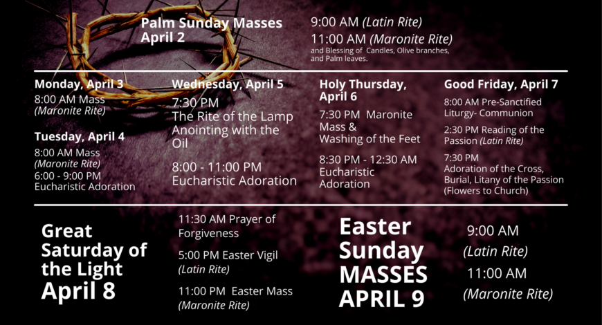 Holy Week schedule 2023